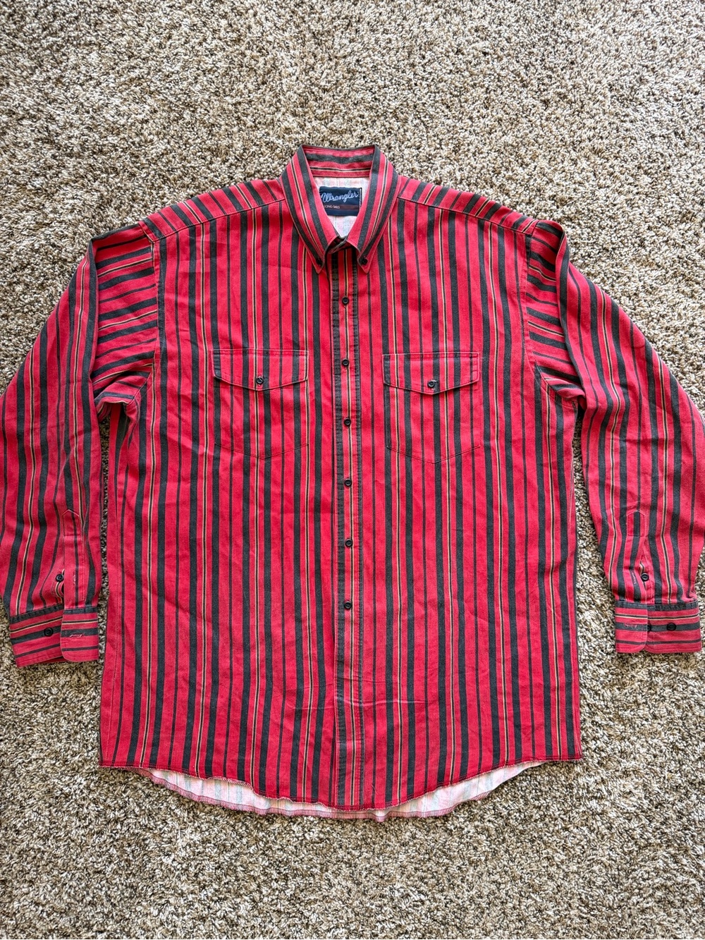 Vintage Wrangler Brushpopper Shirt Mens Large Stripe Snap X-Long Tails Western